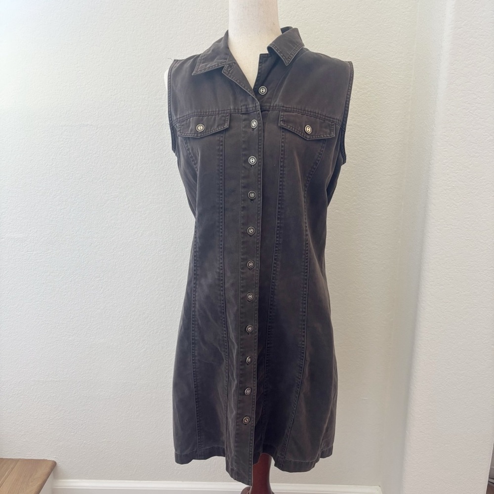 Vintage Rafaella black gray 100% cotton‎ button down dress size 8